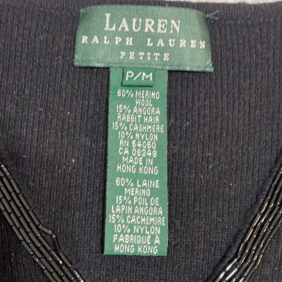 VINTAGE Lauren Ralph Lauren Woman Black V Neck Wool Sweater Size Petite P/M - Picture 5 of 10